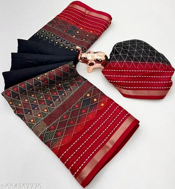 Black_Designer_Printed_Saree_For_Women_With_Blouse_Binny_Crape_Saree_With_Katha_Work_Zari_Border_Lightweight_Party_Festive_Office_Wear_Saree