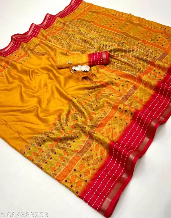 Yellow_Designer_Printed_Saree_For_Women_With_Blouse_Binny_Crape_Saree_With_Katha_Work_Zari_Border_Lightweight_Party_Festive_Office_Wear_Saree