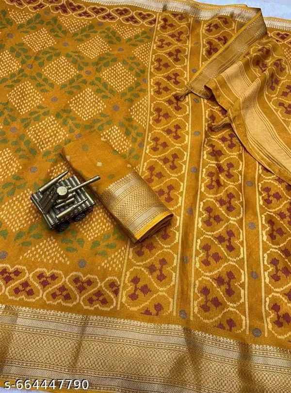 Yellow_Soft_Cotton_Muslin_Saree_For_Women_With_Blouse_Printed_Saree_With_Zari_Border_Tassels_Lightweight_Daily_Festive_Office_Wear_Saree