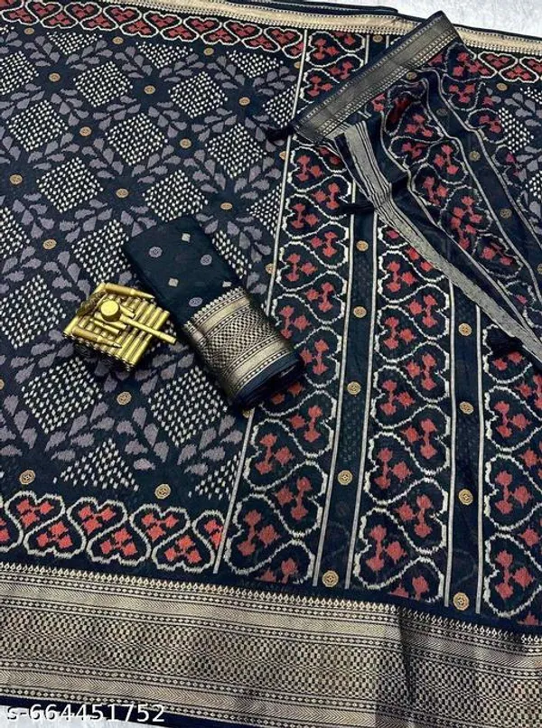 Black_Muslin_Soft_Cotton_Saree_For_Women_With_Blouse_Black_Printed_Saree_With_Zari_Border_Tassel_Pallu_Lightweight_Daily_Festive_Office_Wear_Saree