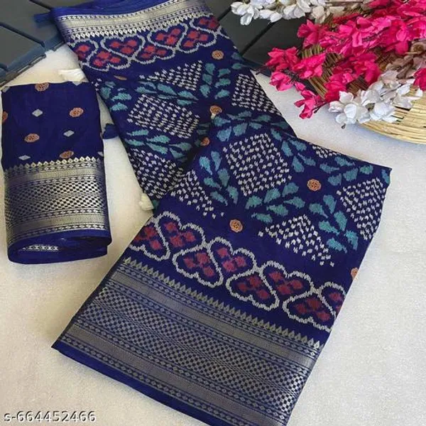 Violet_Muslin_Soft_Cotton_Saree_For_Women_With_Blouse_Navy_Blue_Printed_Saree_With_Zari_Border_Tassel_Pallu_Lightweight_Daily_Festive_Office_Wear_Saree