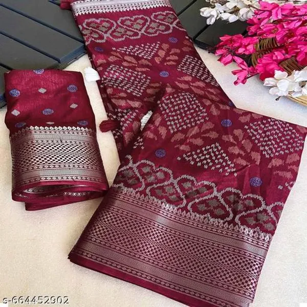 Maroon_Printed_Cotton_Saree_For_Women_With_Blouse_Saree_With_Zari_Border_Tassel_Pallu_Lightweight_Traditional_Festive_Office_Wear_Saree