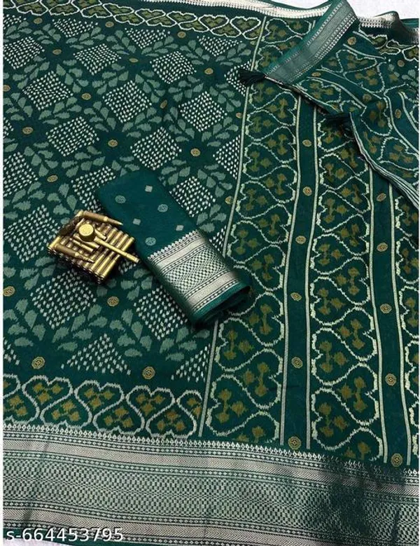 Green_Muslin_Soft_Cotton_Saree_For_Women_With_Blouse_Green_Printed_Saree_With_Zari_Border_Tassel_Pallu_Lightweight_Daily_Festive_Office_Wear_Saree