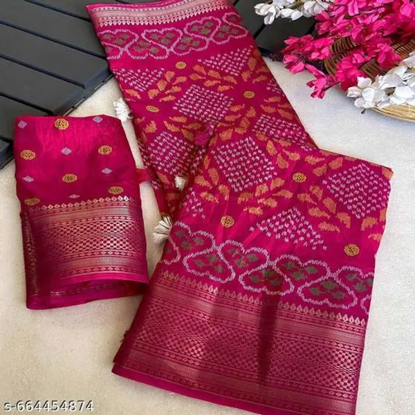 Red_Muslin_Soft_Cotton_Saree_For_Women_With_Blouse_Pink_Printed_Saree_With_Zari_Border_Tassel_Pallu_Lightweight_Daily_Festive_Office_Wear_Saree
