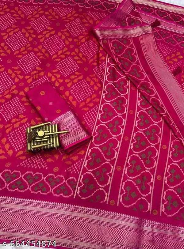 Red_Muslin_Soft_Cotton_Saree_For_Women_With_Blouse_Pink_Printed_Saree_With_Zari_Border_Tassel_Pallu_Lightweight_Daily_Festive_Office_Wear_Saree