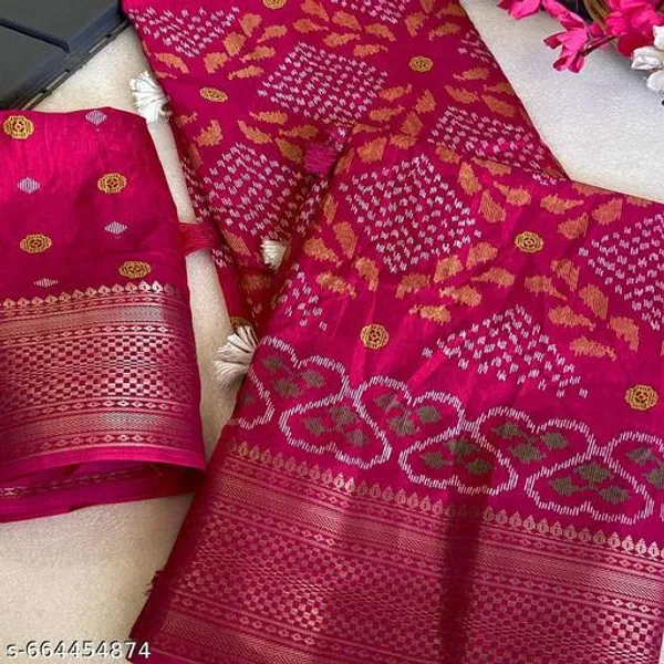 Red_Muslin_Soft_Cotton_Saree_For_Women_With_Blouse_Pink_Printed_Saree_With_Zari_Border_Tassel_Pallu_Lightweight_Daily_Festive_Office_Wear_Saree