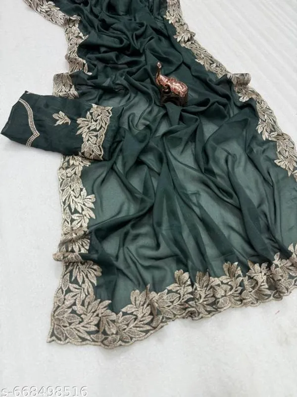 Green_Designer_Star_Georgette_Saree_For_Women_With_Blouse_Dark_Green_Embroidered_Saree_With_Zari_Cut_Work_Border_Party_Festive_Wedding_Wear_Saree