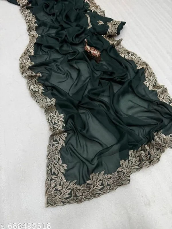 Green_Designer_Star_Georgette_Saree_For_Women_With_Blouse_Dark_Green_Embroidered_Saree_With_Zari_Cut_Work_Border_Party_Festive_Wedding_Wear_Saree