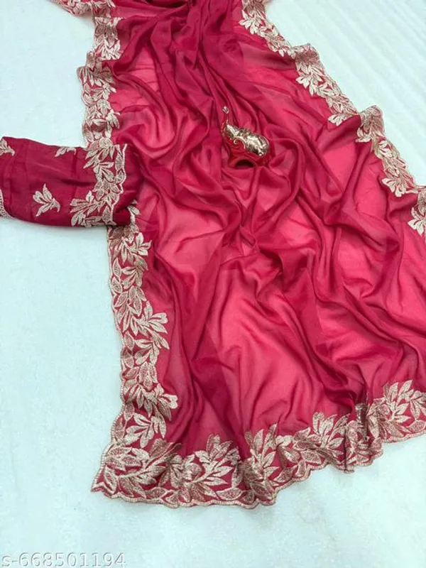 Red_Designer_Star_Georgette_Saree_For_Women_With_Blouse_Wine_Embroidered_Saree_With_Zari_Cut_Work_Border_Party_Festive_Wedding_Wear_Saree