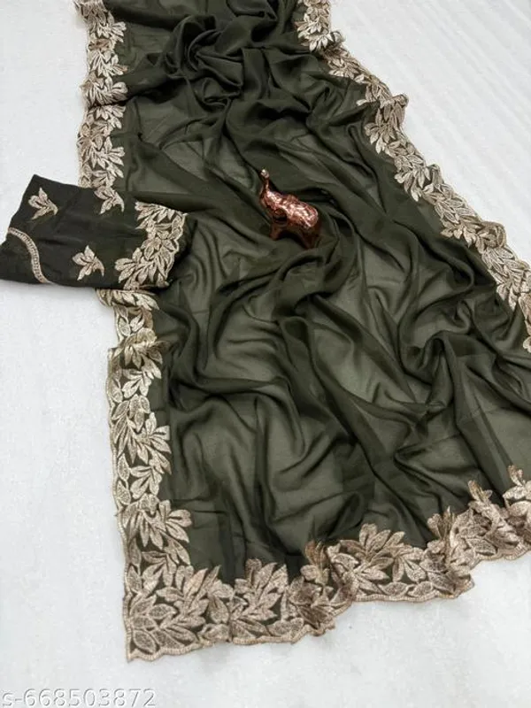 Green_Designer_Star_Georgette_Saree_For_Women_With_Blouse_Dark_Olive_Green_Embroidered_Saree_With_Zari_Cut_Work_Border_Party_Festive_Wedding_Wear
