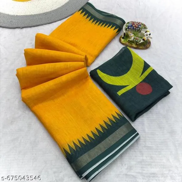 Yellow_Stylish_Linen_Saree_For_Women_Soft_Fabric_With_Designer_Pallu_Border_Daily_Wear_Saree