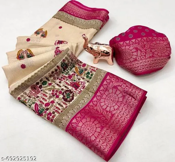 White_Kashmiri_Design_Muslin_Cotton_Saree_With_Zari_Border_And_Running_Blouse