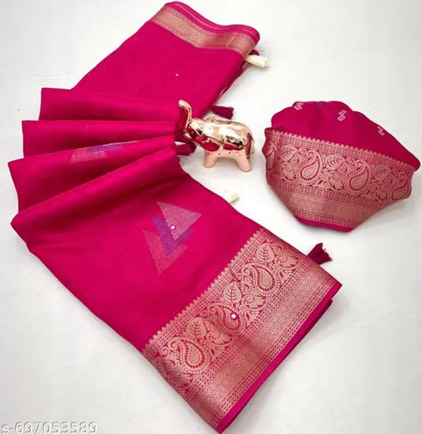 Red_Muslin_Cotton_Kashmiri_Design_Saree_In_Pink_With_Self_Jacquard_Print_Paper_Mirror_Work_Rich_Zari_Border_Festive_Party_Wear_Saree_With_Blouse
