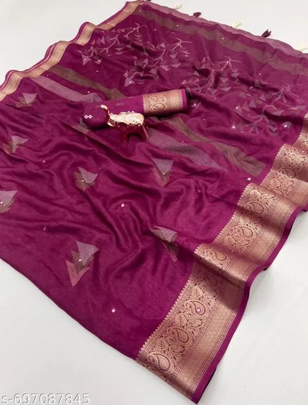 Purple_Muslin_Cotton_Kashmiri_Design_Saree_In_Wine_Colour_With_Self_Jacquard_Print_Paper_Mirror_Work_Zari_Border_Festive_Party_Wear_Saree_With_Blouse