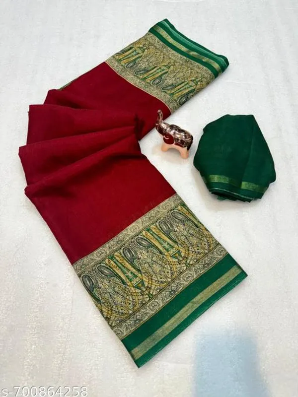 Red_Mulmul_Cotton_Saree_For_Women_With_Kalamkari_Printed_Border_Rich_Pallu_Soft_Lightweight_Daily_Wear_Festive_Wear_Mul_Cotton_Saree_With_Blouse