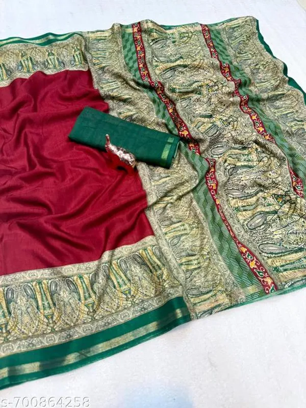 Red_Mulmul_Cotton_Saree_For_Women_With_Kalamkari_Printed_Border_Rich_Pallu_Soft_Lightweight_Daily_Wear_Festive_Wear_Mul_Cotton_Saree_With_Blouse