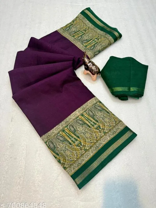 Purple_Mulmul_Cotton_Saree_For_Women_With_Kalamkari_Printed_Border_Rich_Pallu_Soft_Lightweight_Daily_Wear_Festive_Wear_Mul_Cotton_Saree_With_Blouse