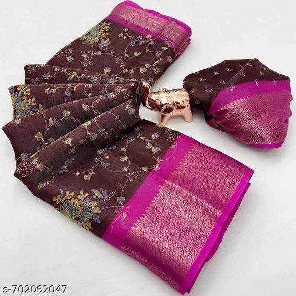 Brown_Pure_Erode_Silk_Floral_Printed_Saree_With_Rich_Contrast_Border_Running_Blouse_Traditional_Wear_Saree