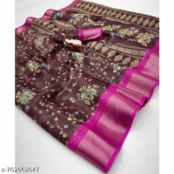Brown_Pure_Erode_Silk_Floral_Printed_Saree_With_Rich_Contrast_Border_Running_Blouse_Traditional_Wear_Saree