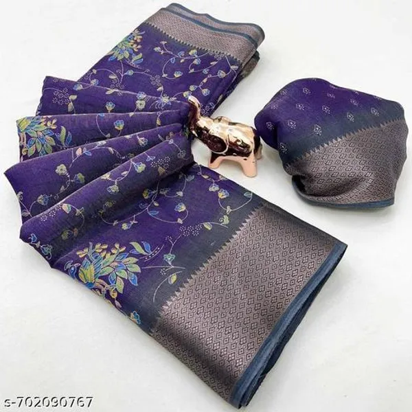 Violet_Pure_Erode_Silk_Floral_Printed_Saree_With_Rich_Grey_Zari_Border_Running_Blouse_Festive_Wear_Saree