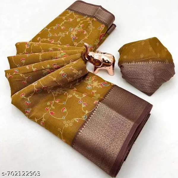 Yellow_Pure_Erode_Silk_Floral_Printed_Saree_With_Rich_Brown_Zari_Border_Running_Blouse_Traditional_Wear_Saree