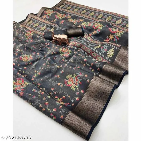Green_Pure_Erode_Silk_Floral_Printed_Saree_With_Rich_Antique_Zari_Border_Running_Blouse_Festive_Traditional_Wear_Saree