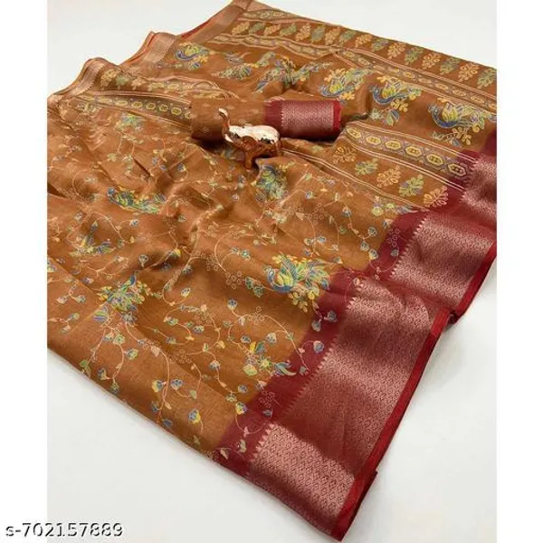 Yellow_Pure_Erode_Silk_Floral_Printed_Saree_With_Rich_Zari_Border_Running_Blouse_Traditional_Festive_Wear_Saree