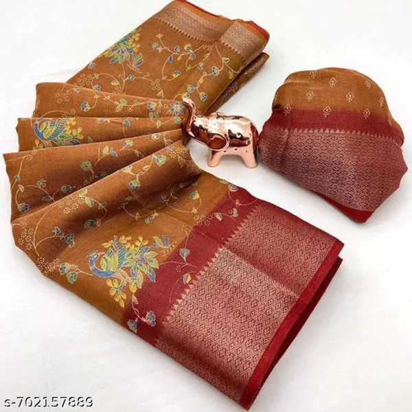Yellow_Pure_Erode_Silk_Floral_Printed_Saree_With_Rich_Zari_Border_Running_Blouse_Traditional_Festive_Wear_Saree