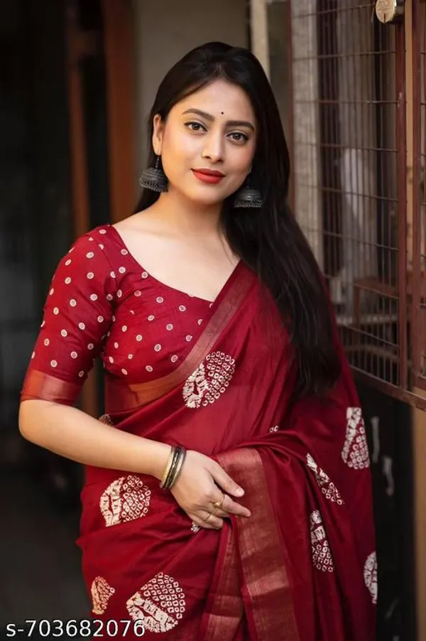 Red_Soft_Cotton_Crepe_Printed_Saree_With_Border_Lightweight_Daily_Festive_Wear_Saree_For_Women
