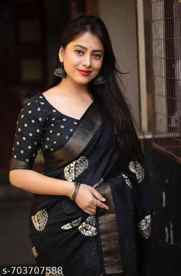 Black_Soft_Cotton_Crepe_Printed_Saree_With_Border_Lightweight_Daily_Festive_Wear_Saree_For_Women