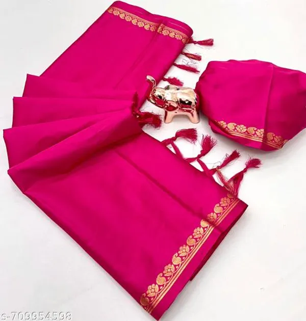 Pink_Mysore_Pure_Soft_Silk_Saree_With_Mango_Zari_Fancy_Border_Chit_Pallu_Hot_Pink_Rani_Pink_Traditional_Wedding_Festive_Wear_Saree_For_Women