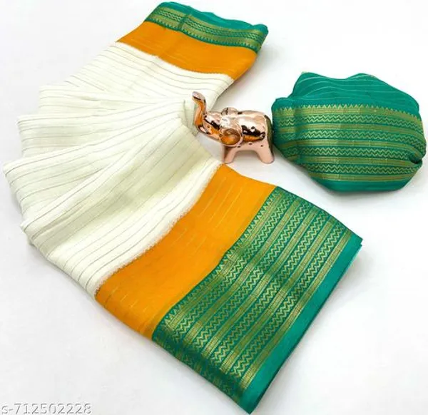 White_Veer_Vardan_2_Pure_Soft_Marshmallow_Saree_For_Women_With_All_Over_Lining_Zari_Weaving_Jacquard_Border_Elegant_Festive_Traditional_Wear_Saree_With_Blouse
