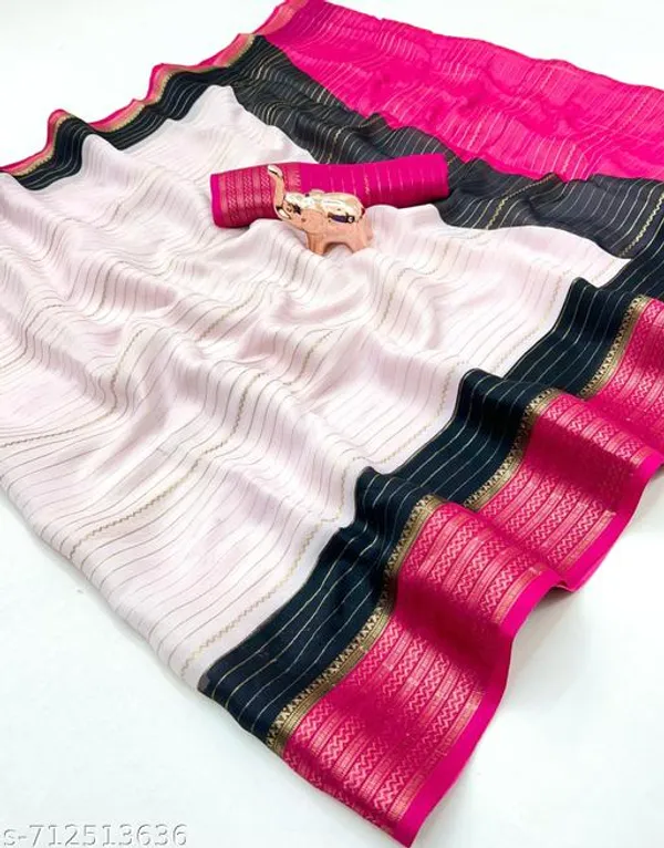 Pink_Pure_Soft_Marshmallow_Zari_Woven_Saree_With_All_Over_Lining_Weave_Jacquard_Border_Traditional_Festive_Wear_Saree_With_Blouse