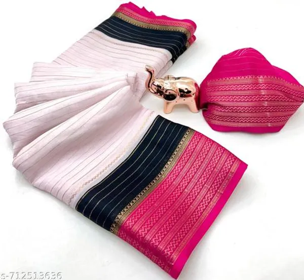 Pink_Pure_Soft_Marshmallow_Zari_Woven_Saree_With_All_Over_Lining_Weave_Jacquard_Border_Traditional_Festive_Wear_Saree_With_Blouse