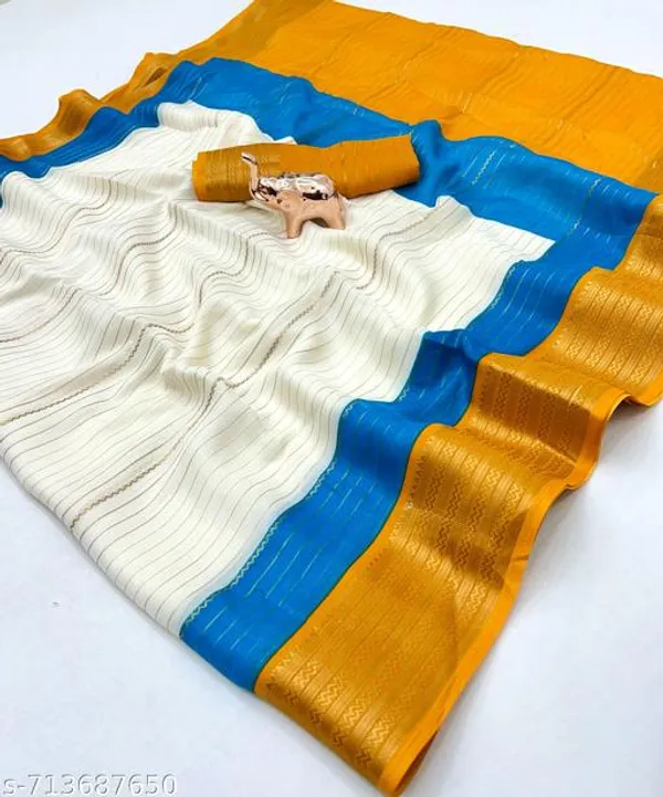 White_Pure_Soft_Marshmallow_Saree_With_All_Over_Lining_Zari_Weaving_Jacquard_Woven_Border_Festive_Traditional_Wear_Saree_With_Blouse