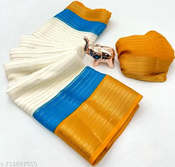 White_Pure_Soft_Marshmallow_Saree_With_All_Over_Lining_Zari_Weaving_Jacquard_Woven_Border_Festive_Traditional_Wear_Saree_With_Blouse