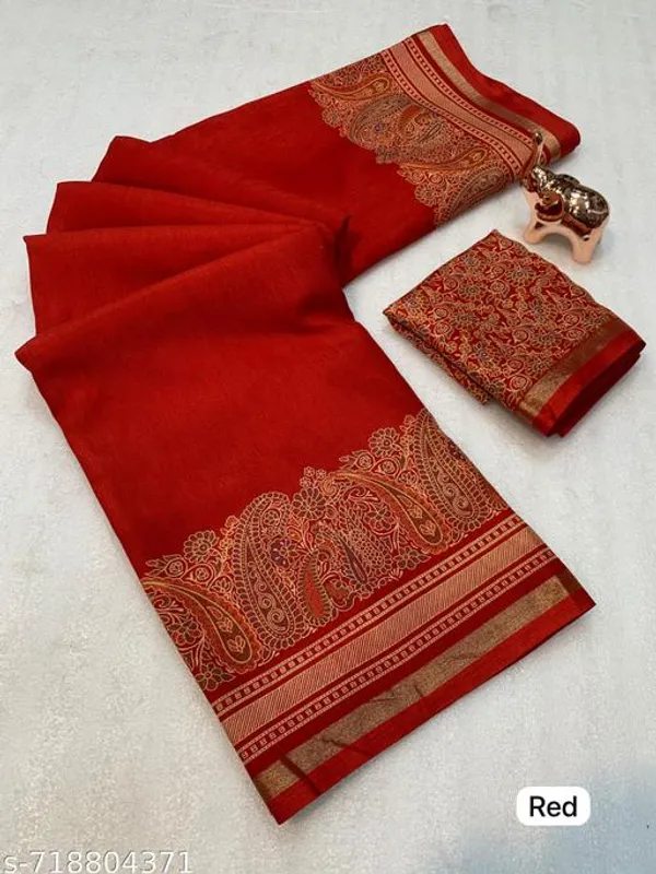 Red_Pure_Soft_Tussar_Kashmiri_Printed_Saree_For_Women_With_Rich_Pallu_Fancy_Golden_Border_Designer_Saree_With_Blouse_Festive_Party_Wedding_Wear_Saree