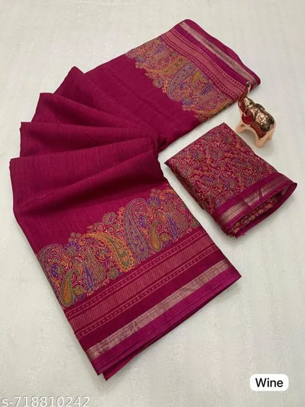 Maroon_Pure_Soft_Tussar_Kashmiri_Printed_Saree_For_Women_With_Rich_Pallu_Fancy_Golden_Border_Designer_Saree_With_Blouse_Festive_Party_Wear_Saree