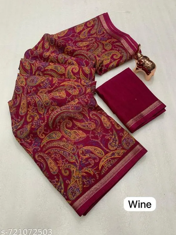 Red_Designer_Wine_Silk_Blend_Printed_Saree_For_Women_With_Matching_Blouse_Lightweight_Festive_Party_Office_Wear_Traditional_Saree_With_Border