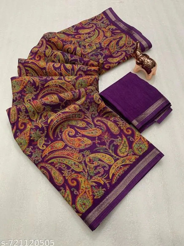 Multicolor_Designer_Purple_Silk_Blend_Printed_Saree_For_Women_With_Matching_Blouse_Lightweight_Party_Festive_Office_Wear_Traditional_Saree_With_Border