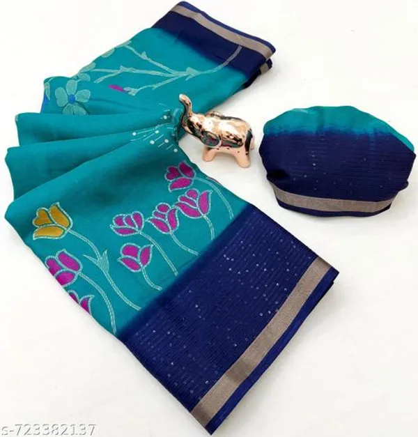 Blue_Designer_Teal_Blue_Silk_Blend_Printed_Saree_For_Women_With_Navy_Blue_Border_Lightweight_Festive_Party_Office_Wear_Saree_With_Matching_Blouse