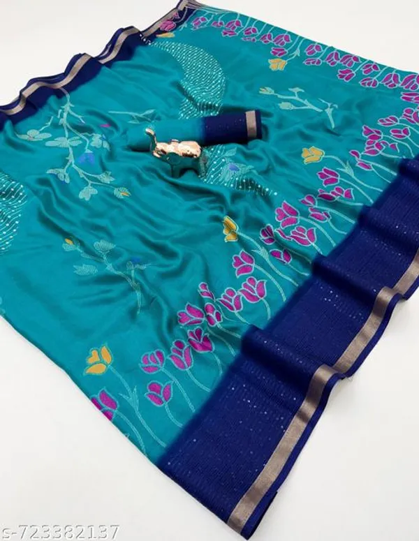 Blue_Designer_Teal_Blue_Silk_Blend_Printed_Saree_For_Women_With_Navy_Blue_Border_Lightweight_Festive_Party_Office_Wear_Saree_With_Matching_Blouse