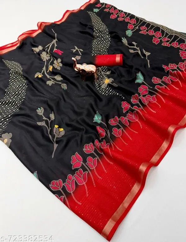 Black_Designer_Black_Silk_Blend_Printed_Saree_For_Women_With_Red_Border_Lightweight_Festive_Party_Office_Wear_Saree_With_Matching_Blouse