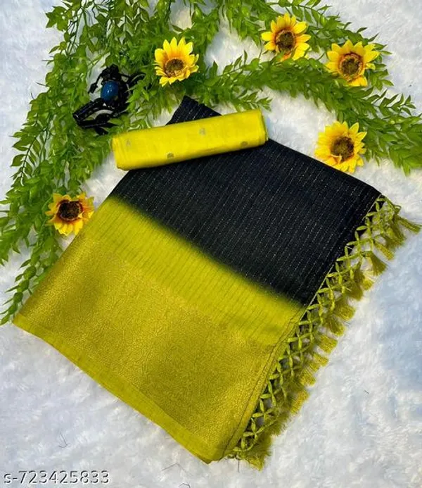 Green_Designer_Dola_Silk_Saree_For_Women_With_Rich_Zari_Border_Tassels_Lightweight_Festive_Wedding_Party_Wear_Saree_With_Matching_Blouse