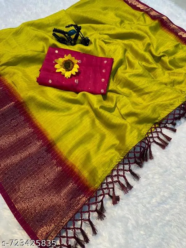 Green_Designer_Mustard_Yellow_Silk_Blend_Saree_For_Women_With_Zari_Border_Lightweight_Festive_Party_Wedding_Wear_Saree_With_Matching_Blouse