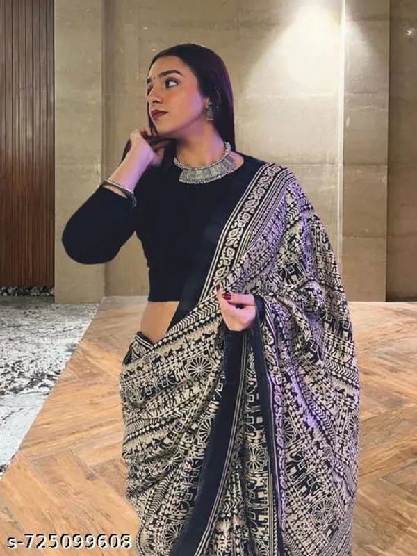 Black_Designer_Black_Satin_Printed_Saree_For_Women_With_Gold_Pattern_Party_Wear_Festive_Wedding_Saree_With_Matching_Blouse
