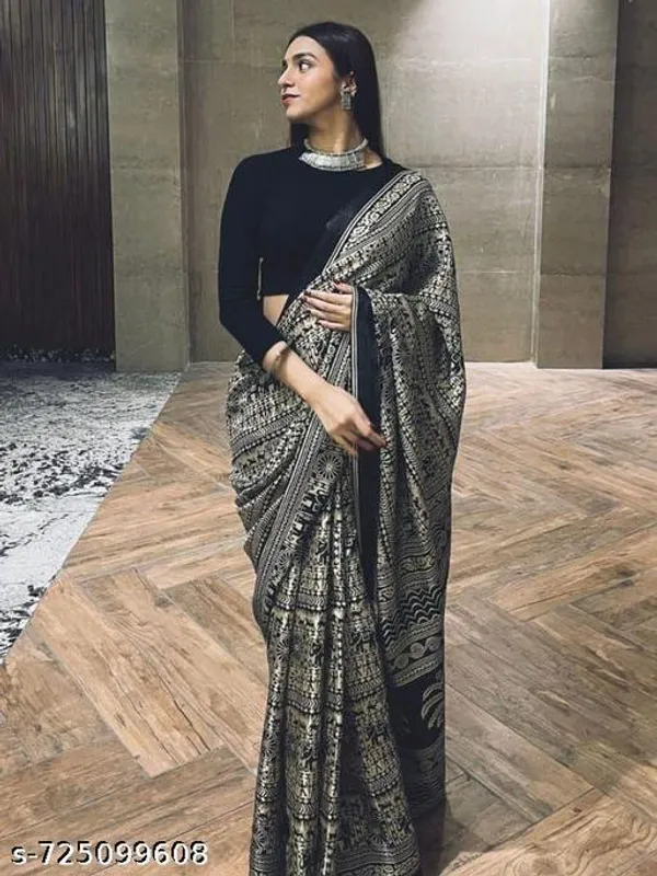 Black_Designer_Black_Satin_Printed_Saree_For_Women_With_Gold_Pattern_Party_Wear_Festive_Wedding_Saree_With_Matching_Blouse