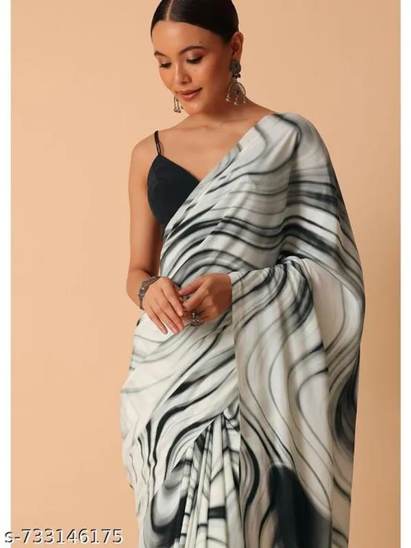 White_And_Black_Chinon_Silk_Printed_Saree_For_Women_With_Blouse_Lightweight_Designer_Party_Wear_Saree_For_Office_Evening_Festive_Wear