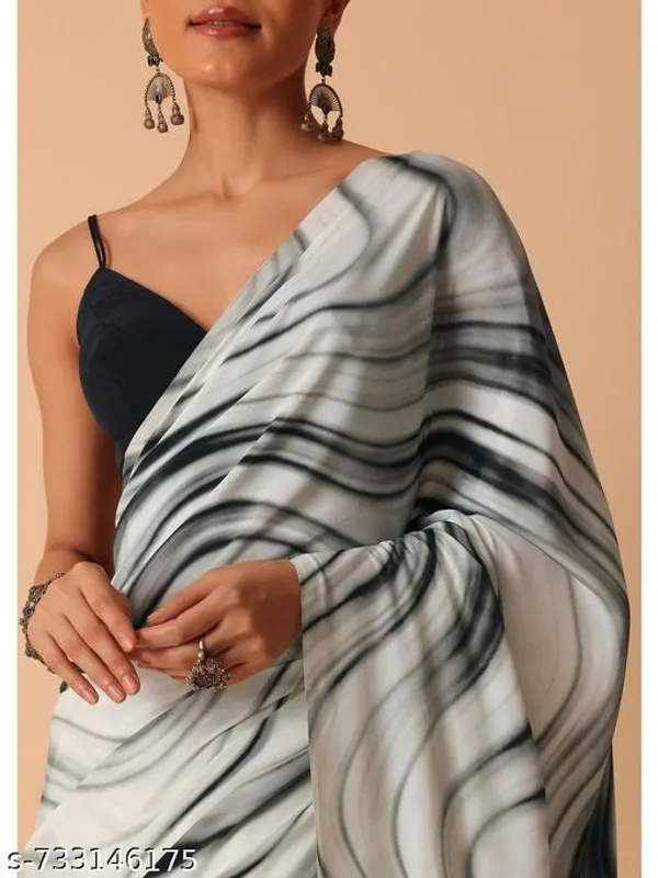 White_And_Black_Chinon_Silk_Printed_Saree_For_Women_With_Blouse_Lightweight_Designer_Party_Wear_Saree_For_Office_Evening_Festive_Wear
