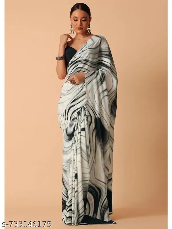 White_And_Black_Chinon_Silk_Printed_Saree_For_Women_With_Blouse_Lightweight_Designer_Party_Wear_Saree_For_Office_Evening_Festive_Wear